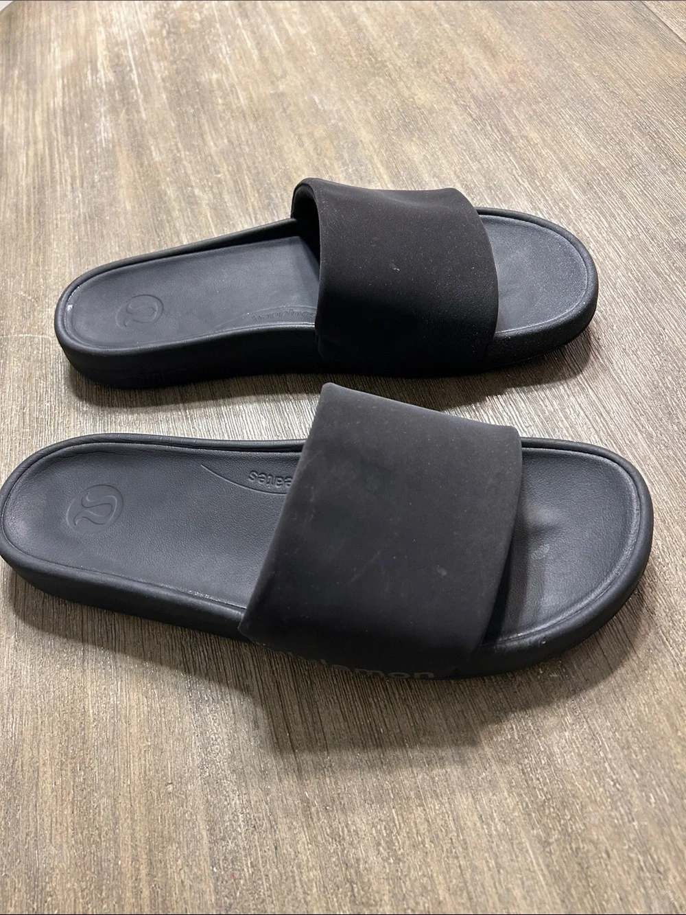 Lululemon Black Slide Black Sandals, Size 11, Gently Used.